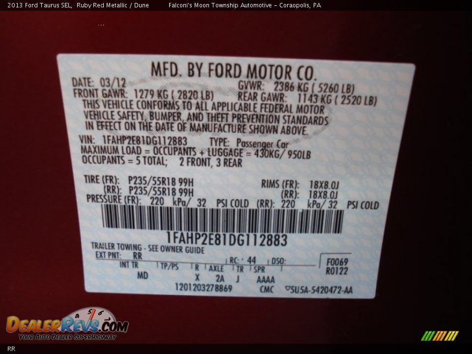 Ford Color Code RR Ruby Red Metallic