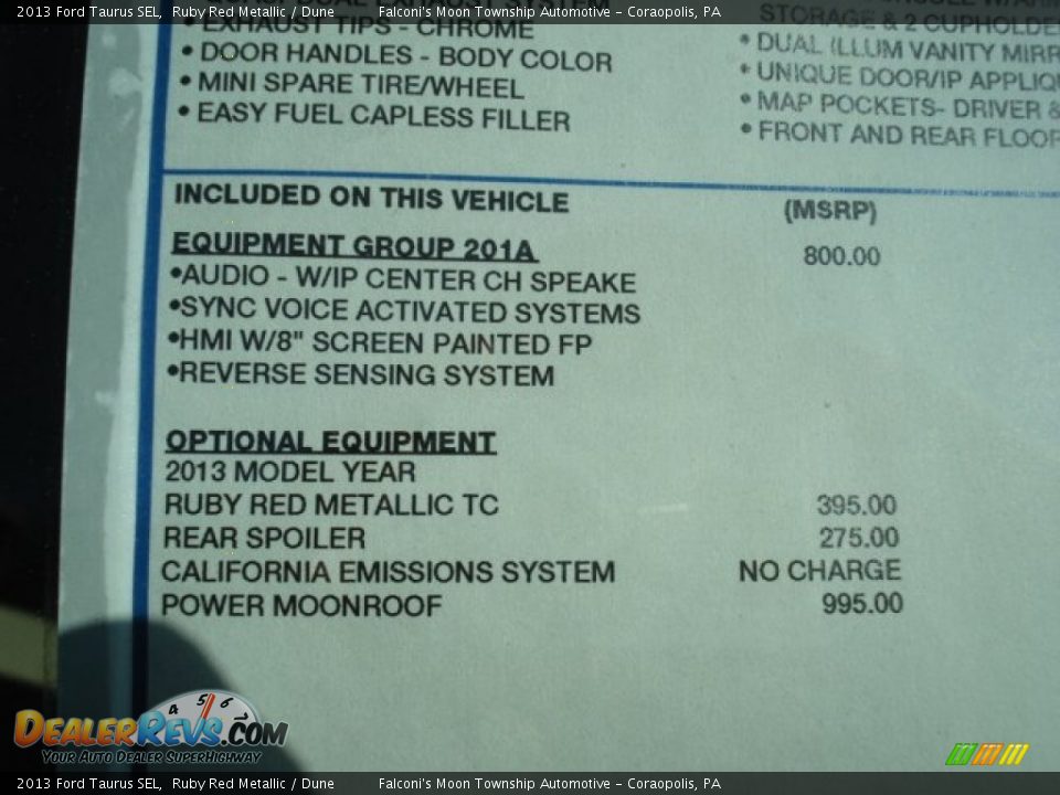 2013 Ford Taurus SEL Ruby Red Metallic / Dune Photo #20