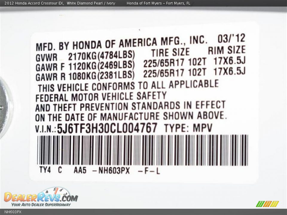 Honda pearl white color code #5