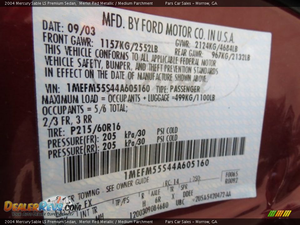 2004 Mercury Sable LS Premium Sedan Merlot Red Metallic / Medium Parchment Photo #15