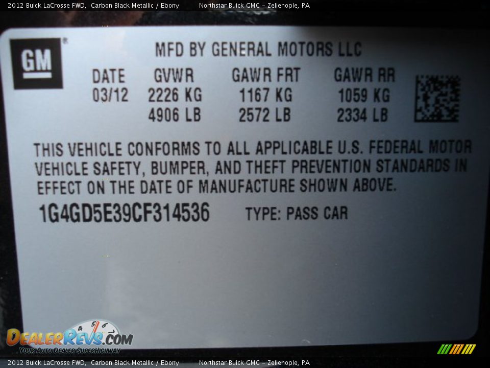 2012 Buick LaCrosse FWD Carbon Black Metallic / Ebony Photo #18