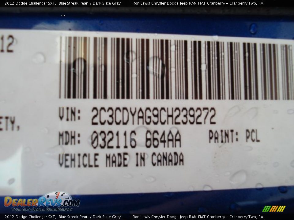 2012 Dodge Challenger SXT Blue Streak Pearl / Dark Slate Gray Photo #25