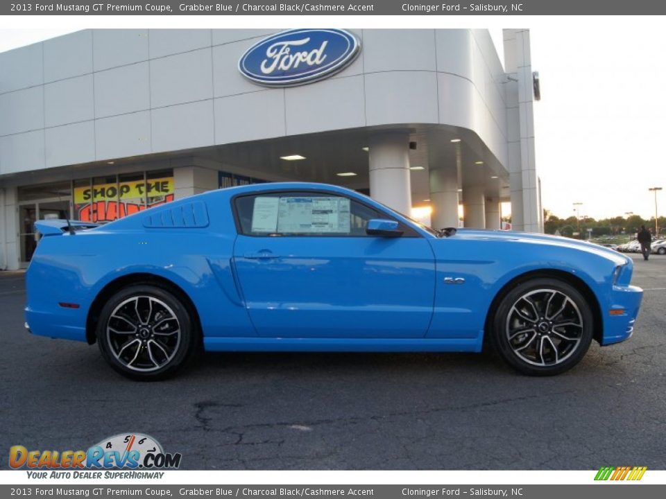 2013 Ford Mustang GT Premium Coupe Grabber Blue / Charcoal Black/Cashmere Accent Photo #1