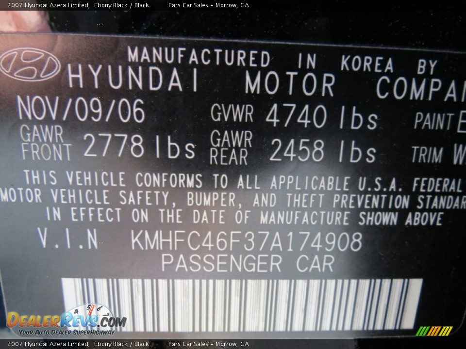 2007 Hyundai Azera Limited Ebony Black / Black Photo #14