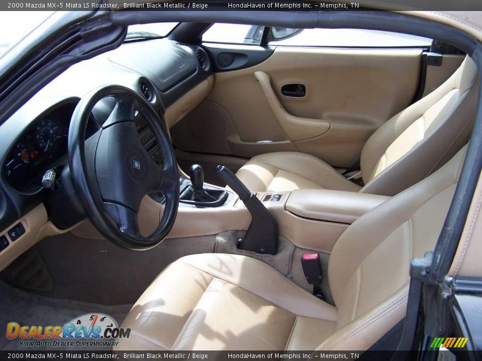 2000 Mazda MX-5 Miata LS Roadster Brilliant Black Metallic / Beige Photo #3