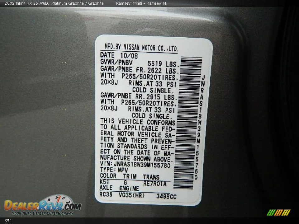 Infiniti Color Code K51 Platinum Graphite