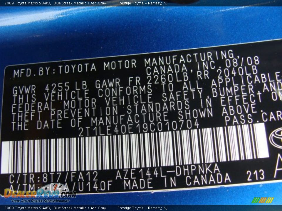 2009 Toyota Matrix S AWD Blue Streak Metallic / Ash Gray Photo #15