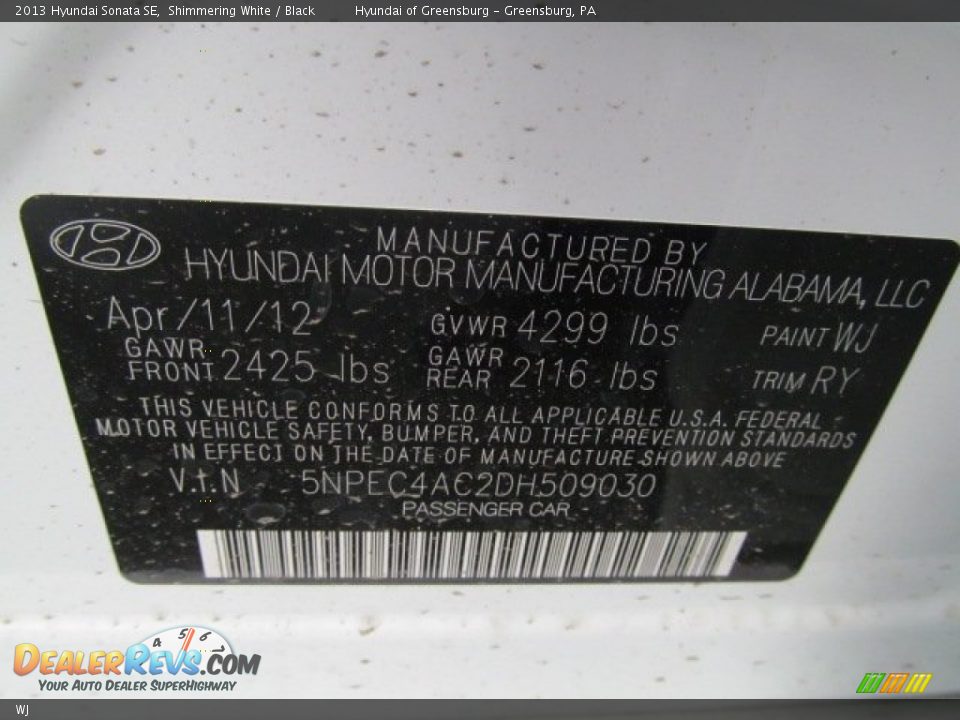 Hyundai Color Code WJ Shimmering White