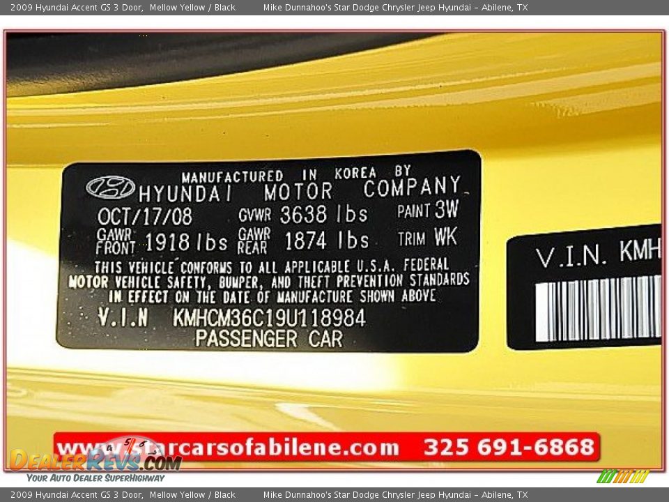 2009 Hyundai Accent GS 3 Door Mellow Yellow / Black Photo #11
