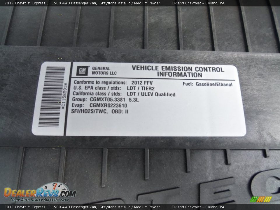 2012 Chevrolet Express LT 1500 AWD Passenger Van Graystone Metallic / Medium Pewter Photo #13