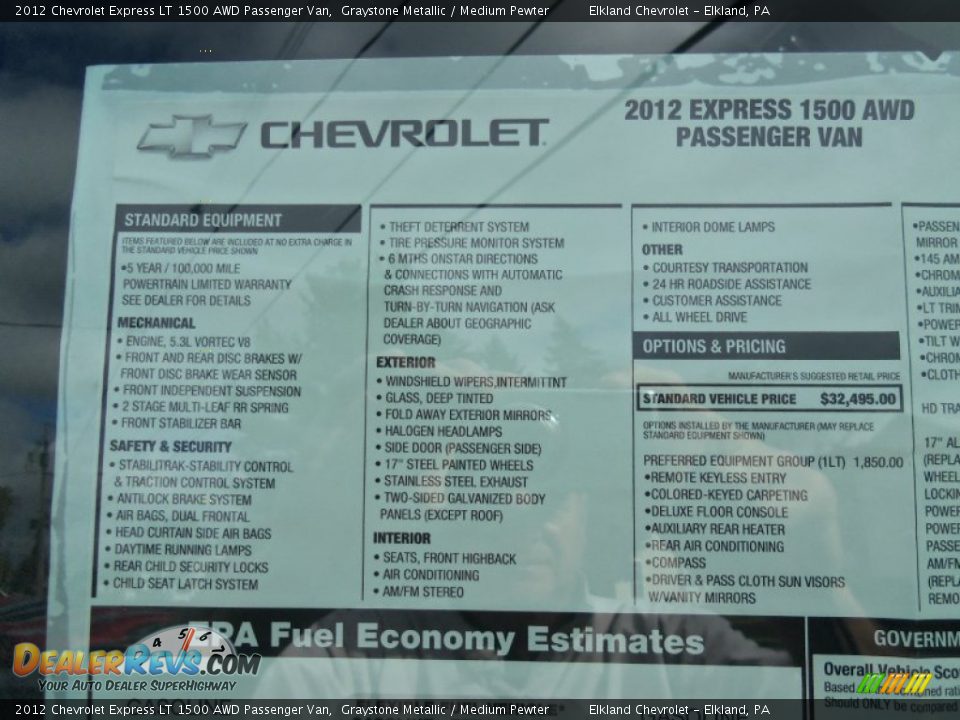 2012 Chevrolet Express LT 1500 AWD Passenger Van Window Sticker Photo #31