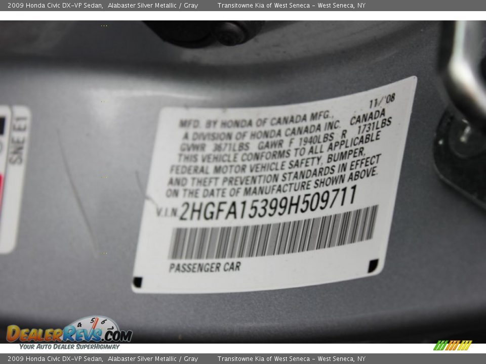 2009 Honda Civic DX-VP Sedan Alabaster Silver Metallic / Gray Photo #18