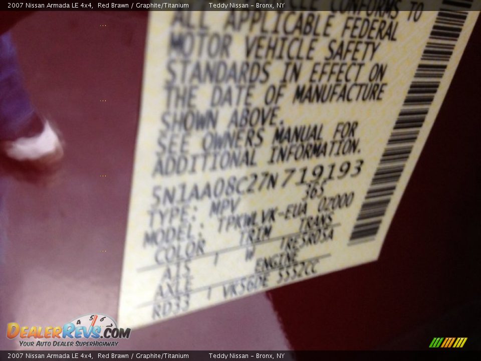 2007 Nissan Armada LE 4x4 Red Brawn / Graphite/Titanium Photo #26