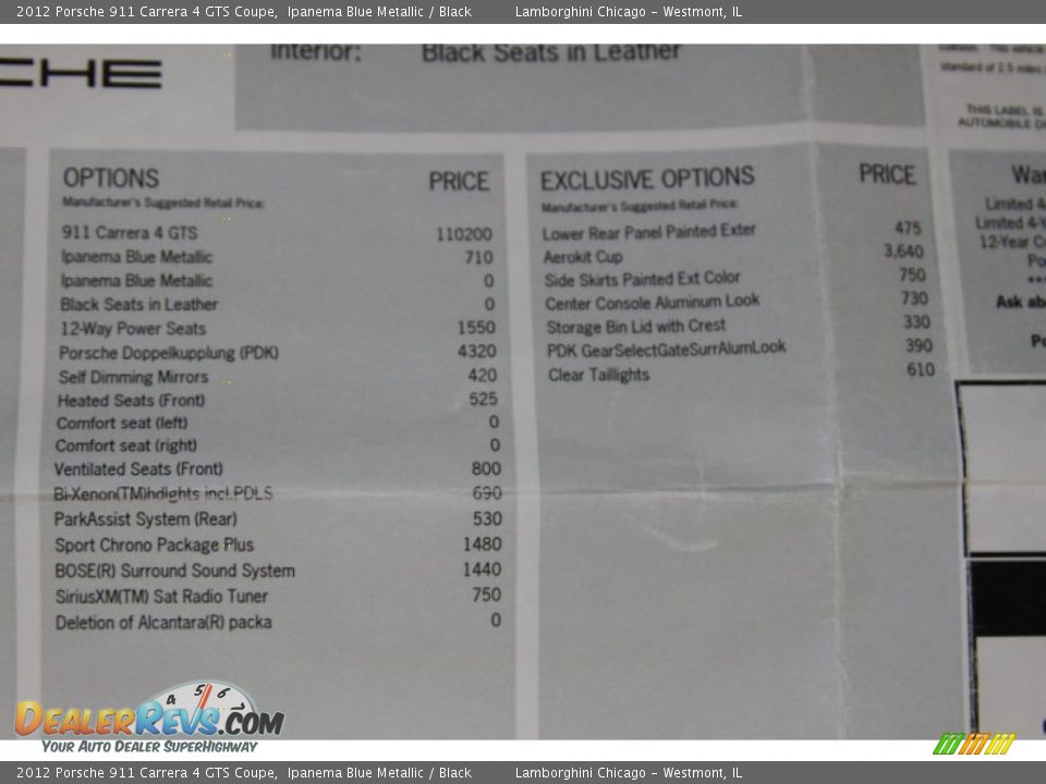 2012 Porsche 911 Carrera 4 GTS Coupe Window Sticker Photo #11