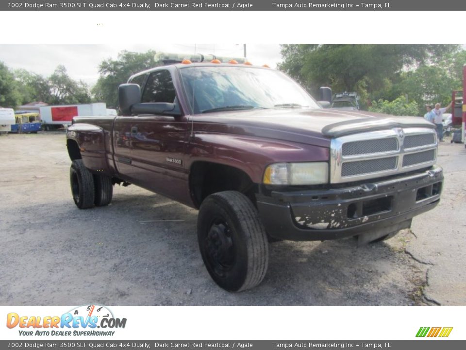 2002 Dodge Ram 3500 SLT Quad Cab 4x4 Dually Dark Garnet Red Pearlcoat / Agate Photo #3