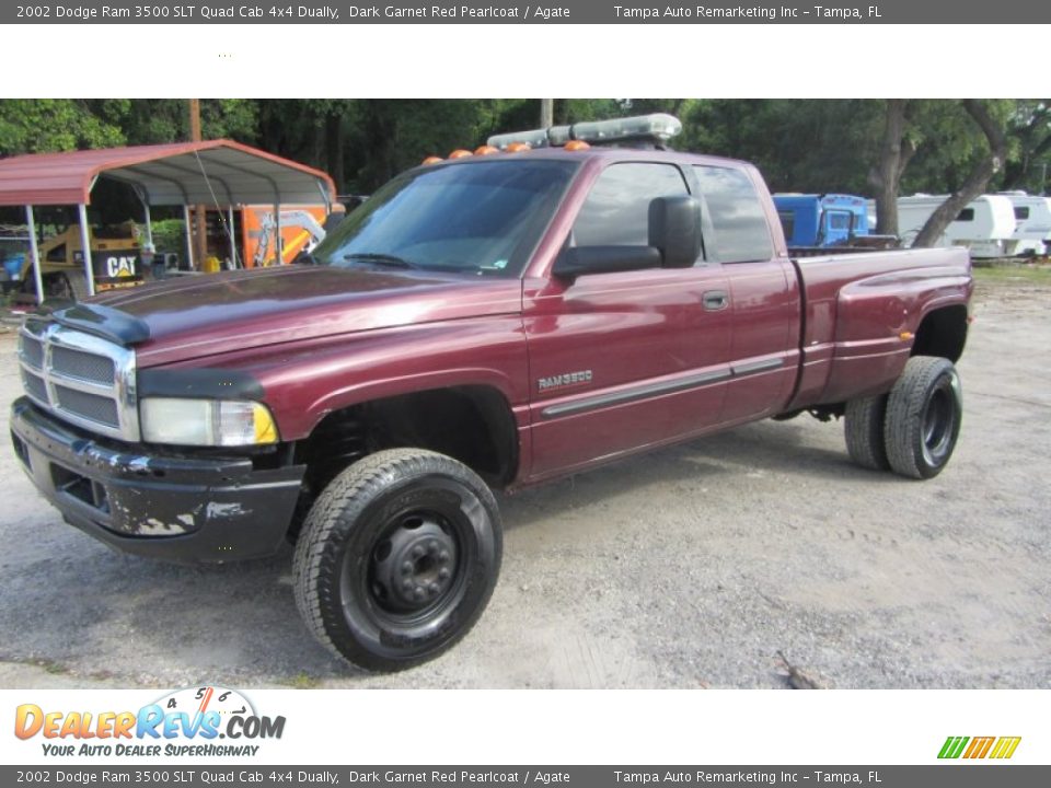 2002 Dodge Ram 3500 SLT Quad Cab 4x4 Dually Dark Garnet Red Pearlcoat / Agate Photo #4