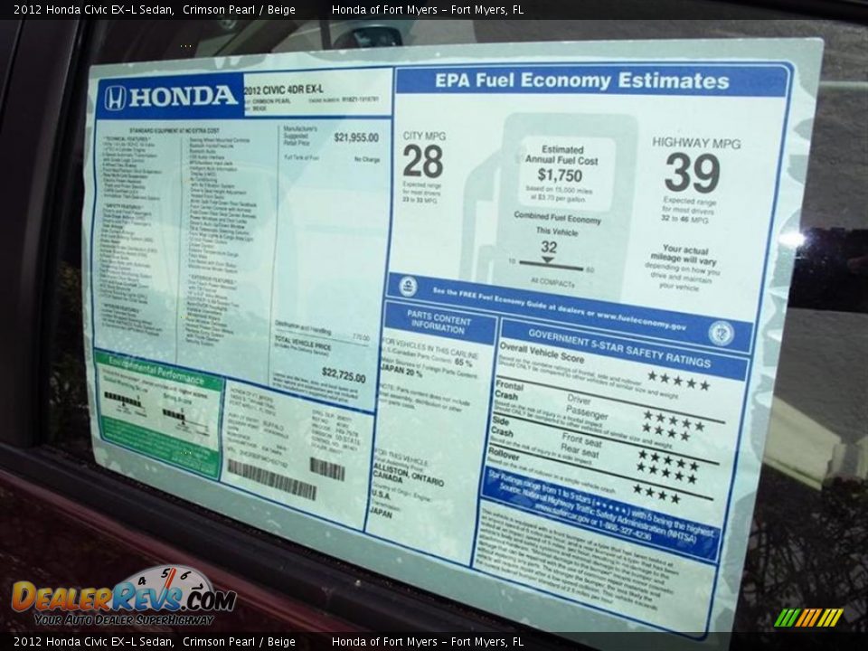 2012 Honda Civic EX-L Sedan Window Sticker Photo #9