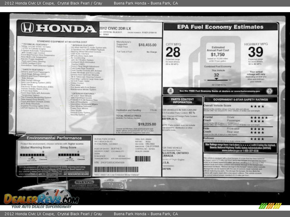 2012 Honda Civic LX Coupe Crystal Black Pearl / Gray Photo #16