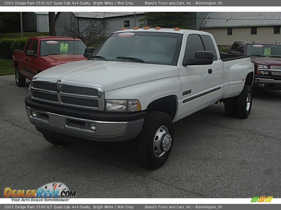 2001 Dodge Ram 3500 SLT Quad Cab 4x4 Dually Bright White / Mist Gray Photo #1