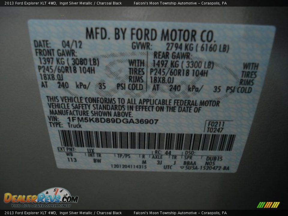 2013 Ford Explorer XLT 4WD Ingot Silver Metallic / Charcoal Black Photo #19