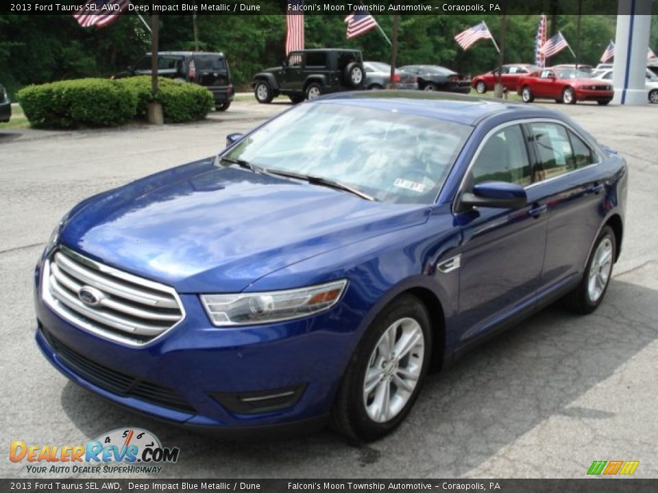 2013 Ford Taurus SEL AWD Deep Impact Blue Metallic / Dune Photo #4