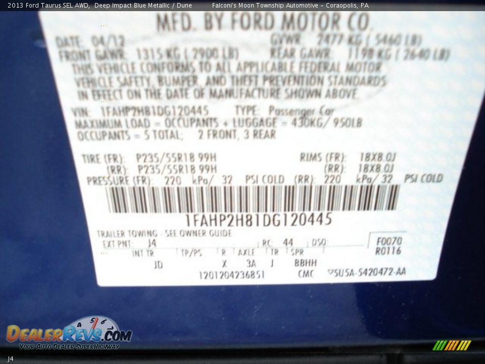 Ford Color Code J4 Deep Impact Blue Metallic