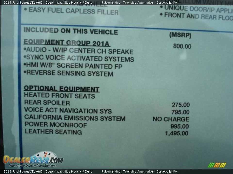 2013 Ford Taurus SEL AWD Window Sticker Photo #20