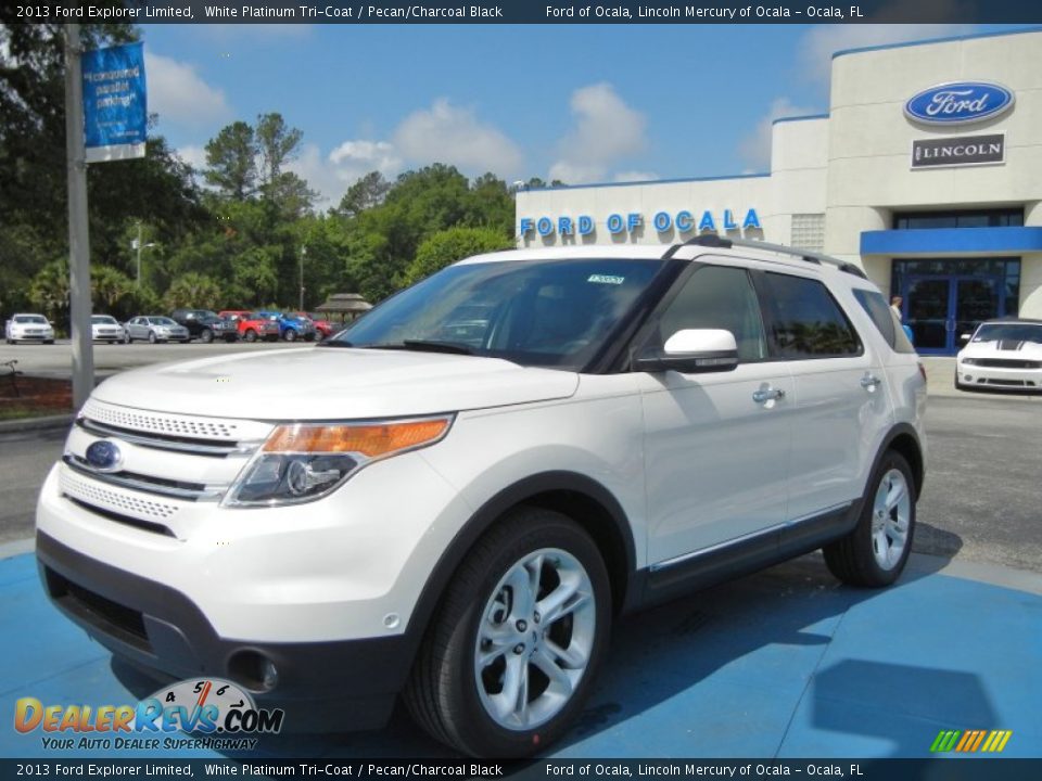 2013 Ford Explorer Limited White Platinum Tri-Coat / Pecan/Charcoal Black Photo #1