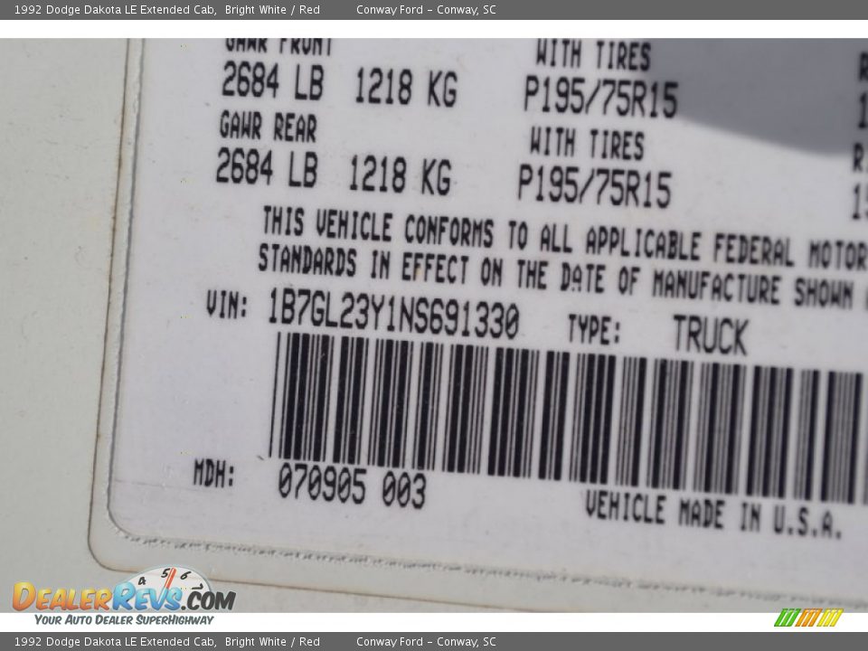 1992 Dodge Dakota LE Extended Cab Bright White / Red Photo #30