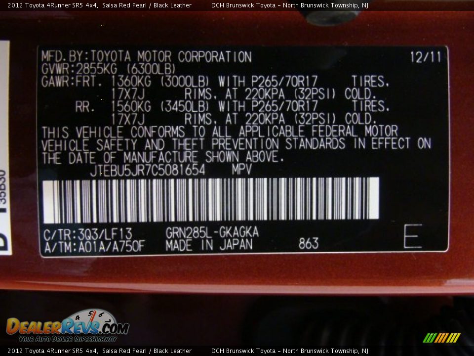 2012 Toyota 4Runner SR5 4x4 Salsa Red Pearl / Black Leather Photo #26