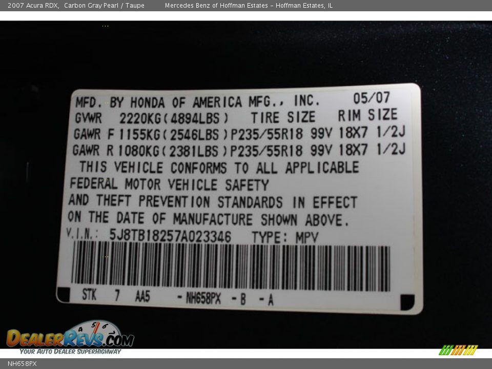 Acura Color Code NH658PX Carbon Gray Pearl