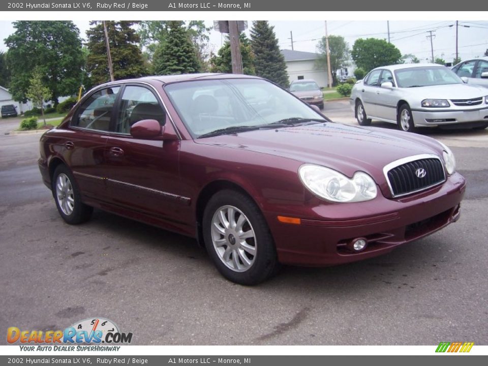 2002 Hyundai Sonata LX V6 Ruby Red / Beige Photo #1