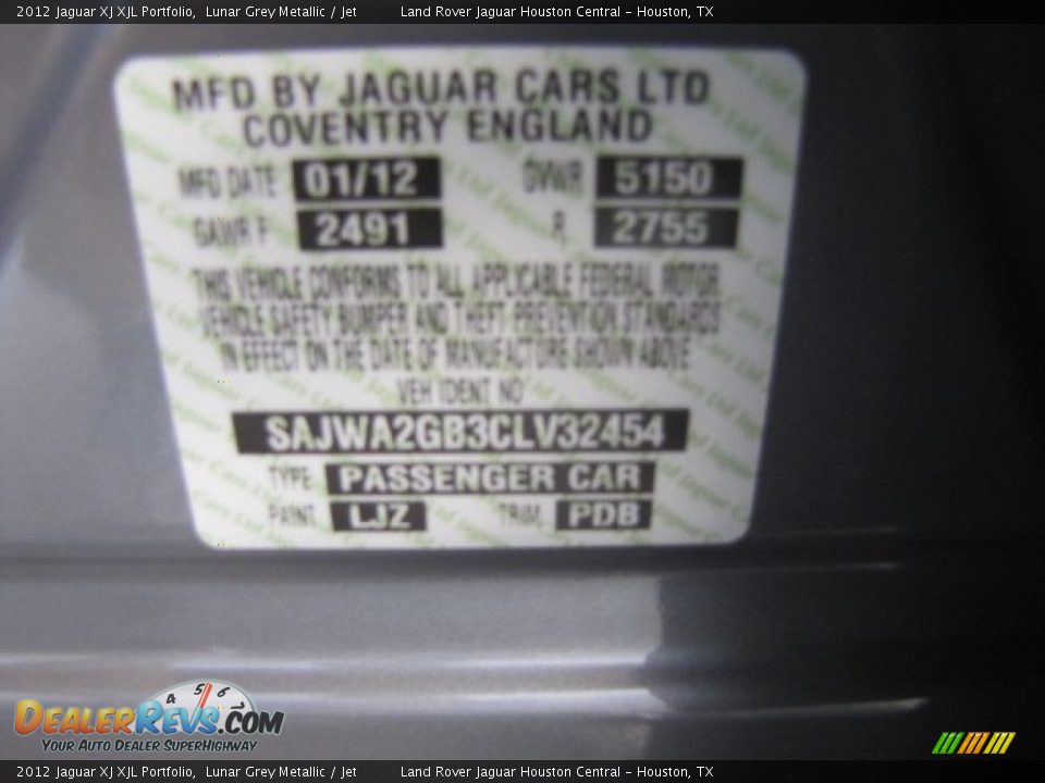2012 Jaguar XJ XJL Portfolio Lunar Grey Metallic / Jet Photo #15