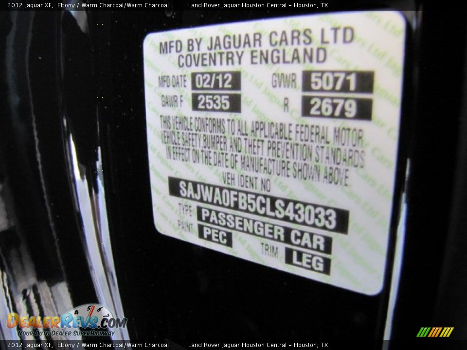 2012 Jaguar XF Ebony / Warm Charcoal/Warm Charcoal Photo #15