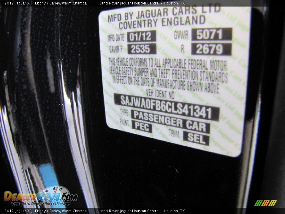 2012 Jaguar XF Ebony / Barley/Warm Charcoal Photo #15