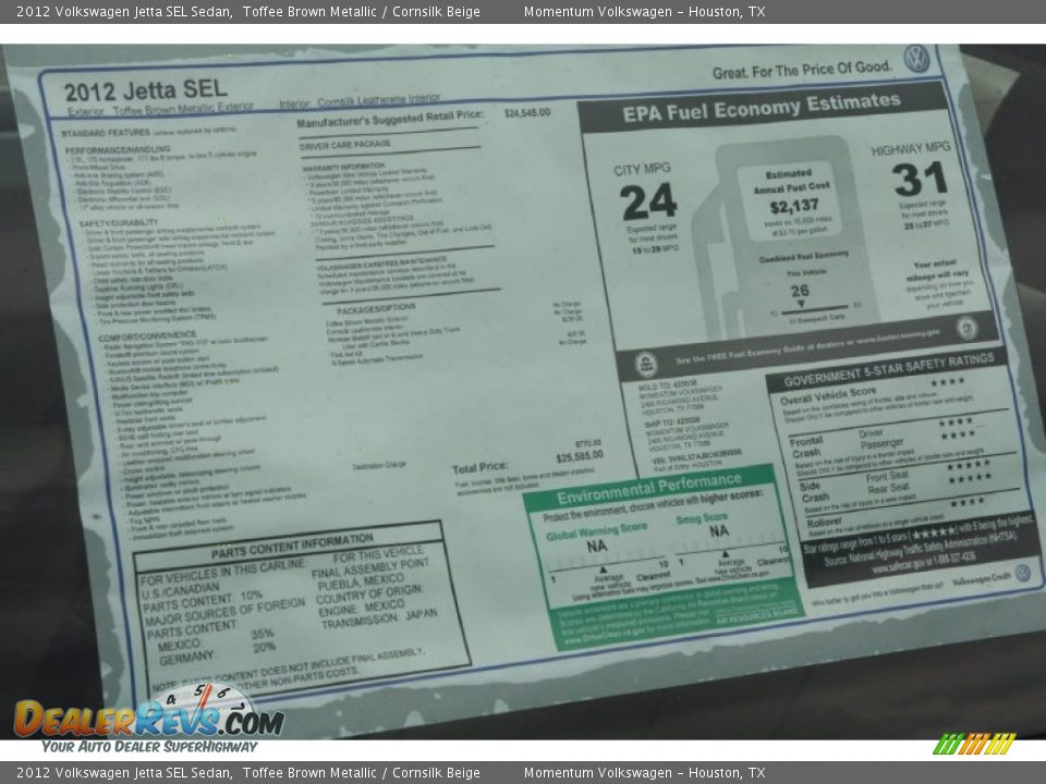 2012 Volkswagen Jetta SEL Sedan Toffee Brown Metallic / Cornsilk Beige Photo #4
