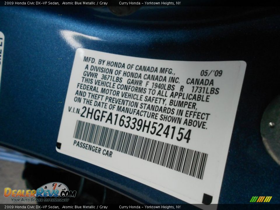 2009 Honda Civic DX-VP Sedan Atomic Blue Metallic / Gray Photo #17
