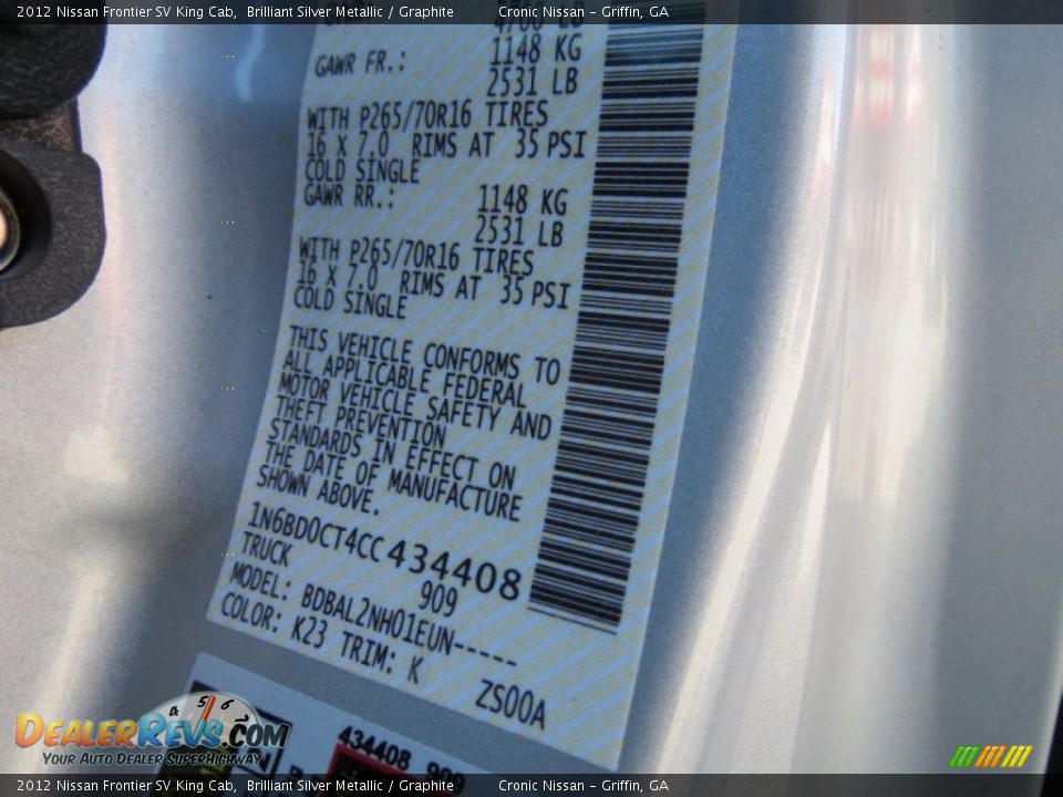 2012 Nissan Frontier SV King Cab Brilliant Silver Metallic / Graphite Photo #16