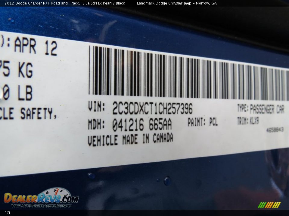 Dodge Color Code PCL Blue Streak Pearl