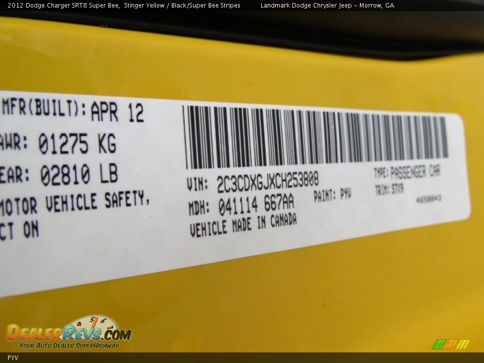 Dodge Color Code PYV Stinger Yellow