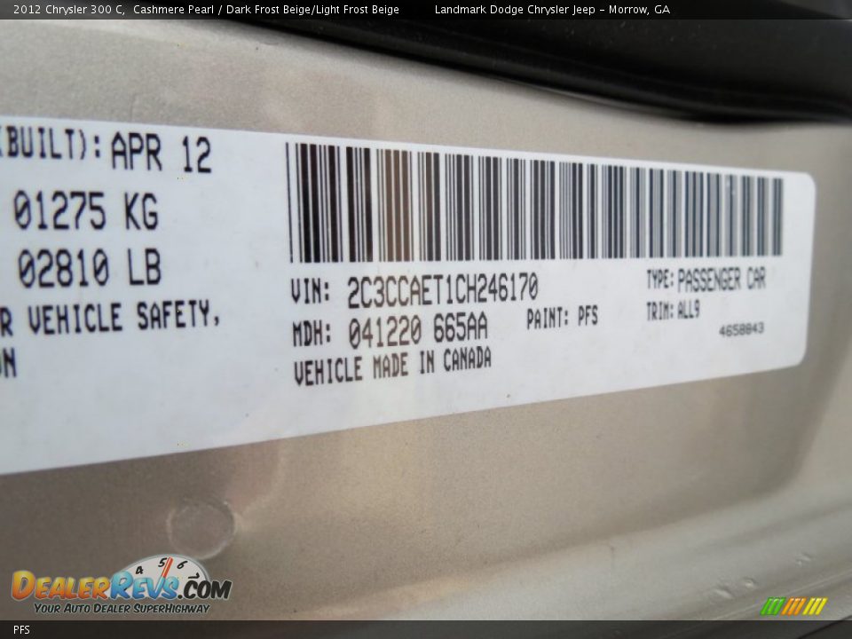 Chrysler Color Code PFS Cashmere Pearl