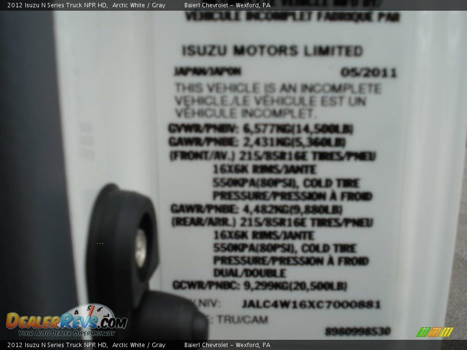 2012 Isuzu N Series Truck NPR HD Arctic White / Gray Photo #20
