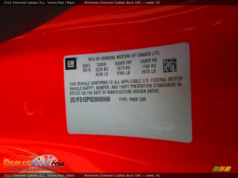 2012 Chevrolet Camaro ZL1 Victory Red / Black Photo #8