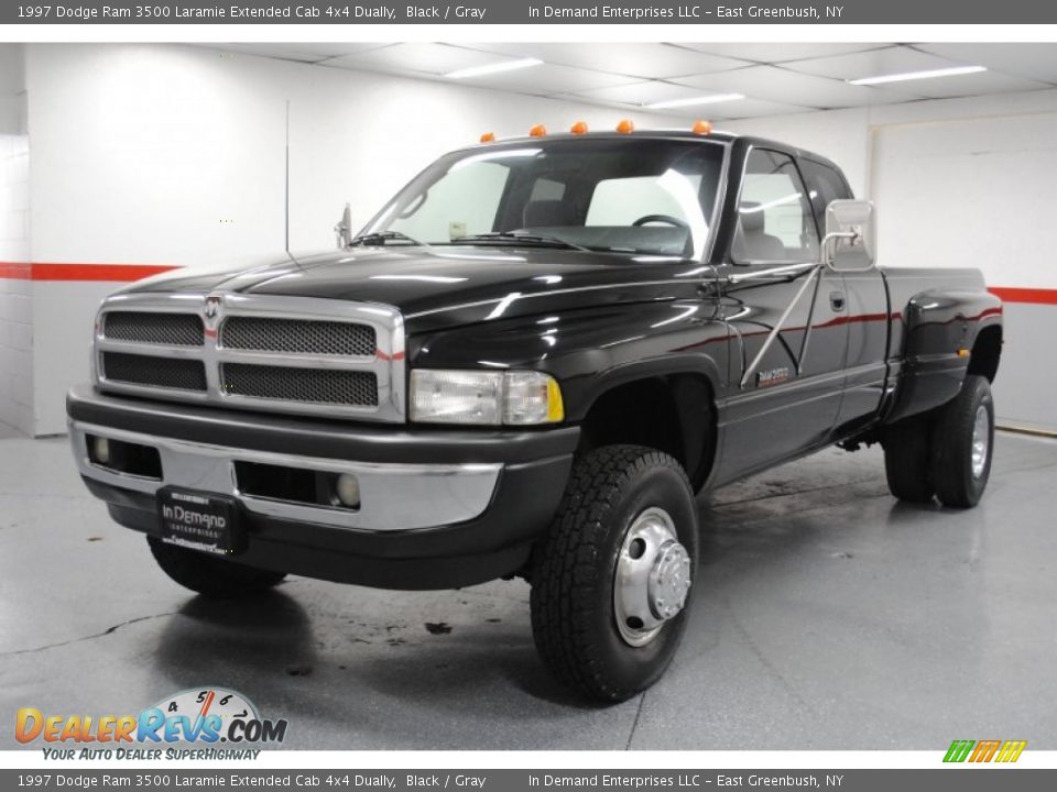 1997 Dodge Ram 3500 Laramie Extended Cab 4x4 Dually Black / Gray Photo #3