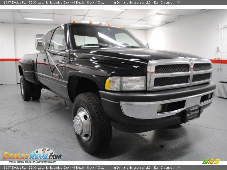 1997 Dodge Ram 3500 Laramie Extended Cab 4x4 Dually Black / Gray Photo #11