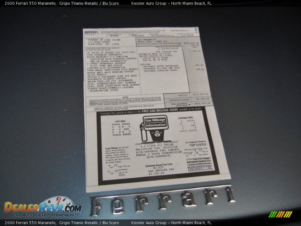 2000 Ferrari 550 Maranello Window Sticker Photo #36