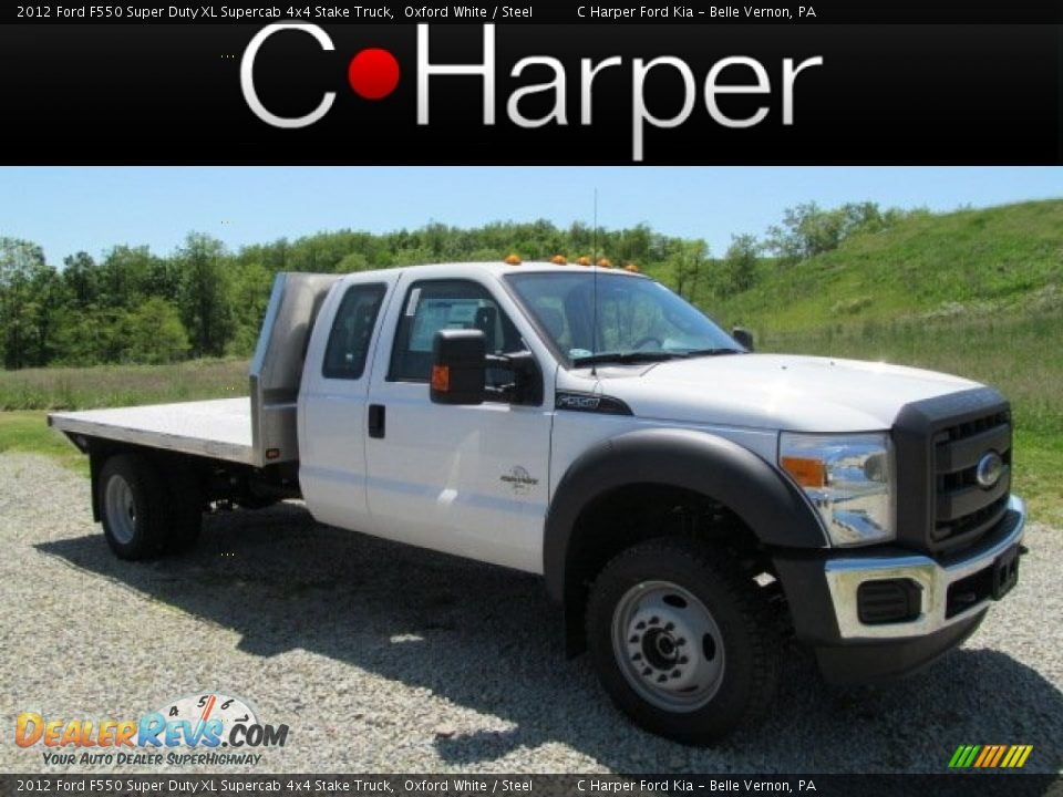 2012 Ford F550 Super Duty XL Supercab 4x4 Stake Truck Oxford White / Steel Photo #1