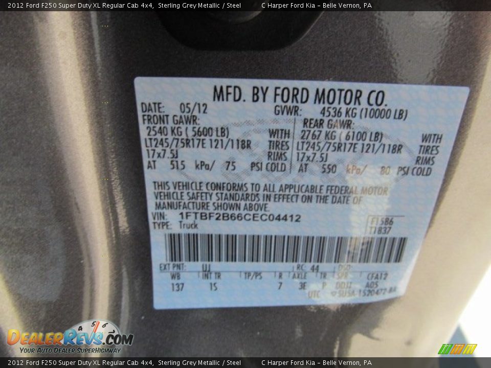 2012 Ford F250 Super Duty XL Regular Cab 4x4 Sterling Grey Metallic / Steel Photo #14