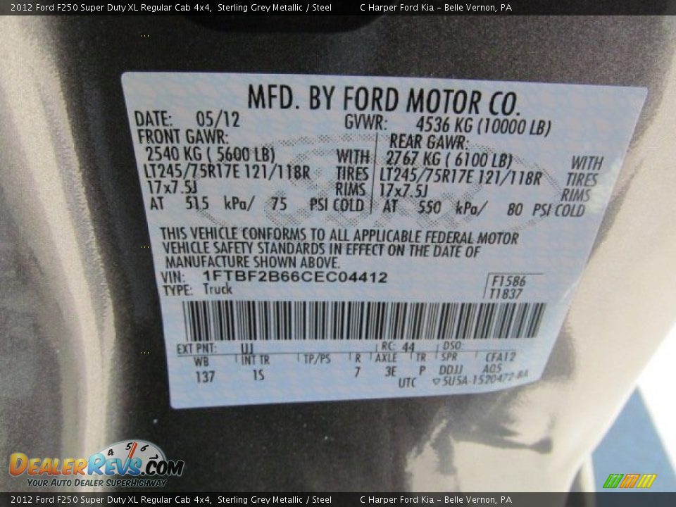 2012 Ford F250 Super Duty XL Regular Cab 4x4 Sterling Grey Metallic / Steel Photo #24
