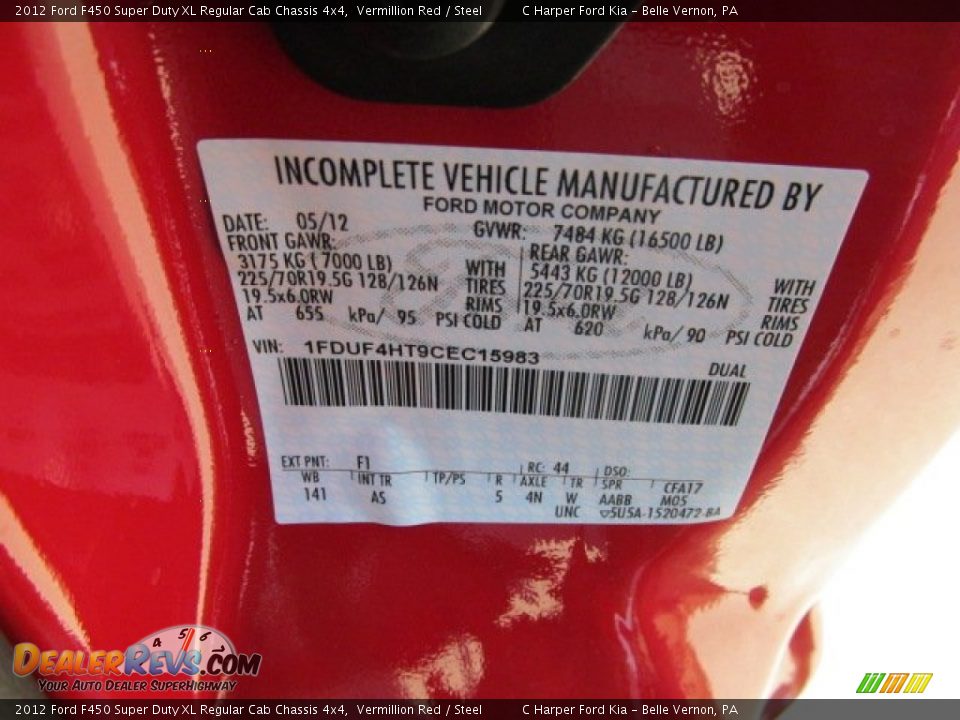 2012 Ford F450 Super Duty XL Regular Cab Chassis 4x4 Vermillion Red / Steel Photo #24